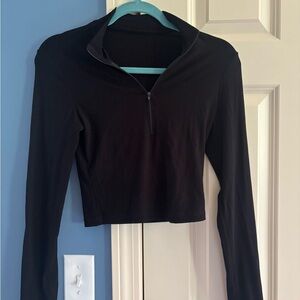 Black Long Sleeve Zip-Up Top